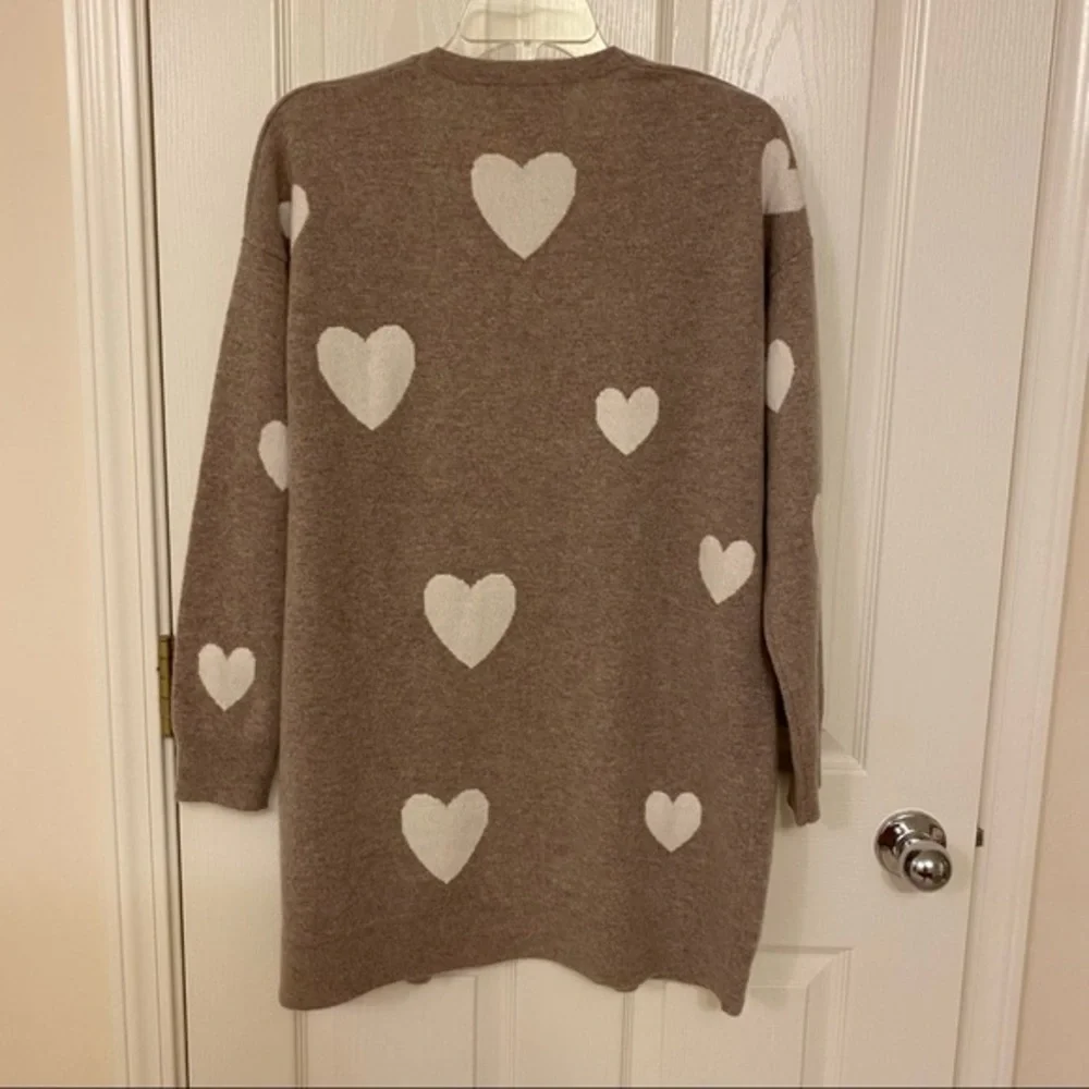 MAGASCHONI Heart Open Front Cashmere Cardigan in Pebble Heather/Frost White Sz M - Picture 7 of 9
